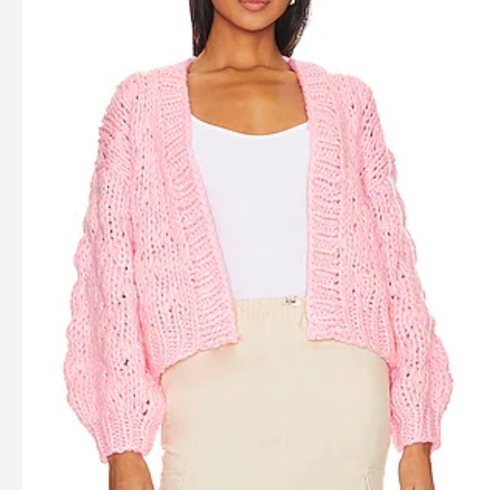 27 Miles Malibu Revolve Pink Cotton Open Cable Knit  Maiken Sweater Size XS